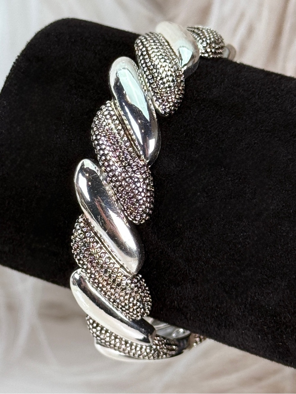 Elegant Silvertone Twisted Stretch Bracelet